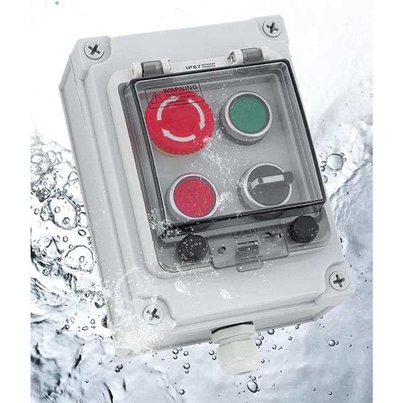 QL-LINRUN Push Button Box with Emergency Stop Switch, Start/Stop & Rotary Buttons (Red/Green) - Image 1